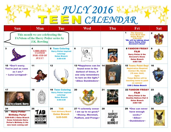 2016 TEEN July calendar